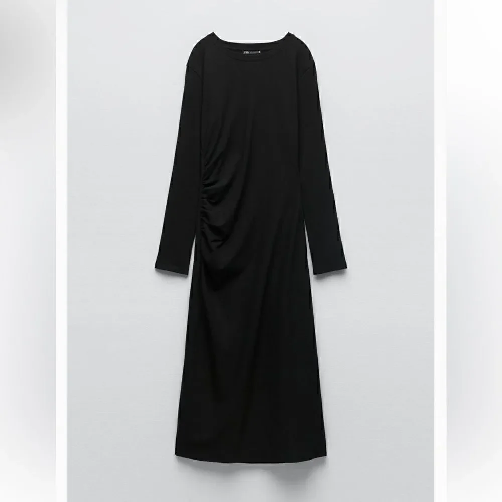 Zara Ruched Black Dress Size Large